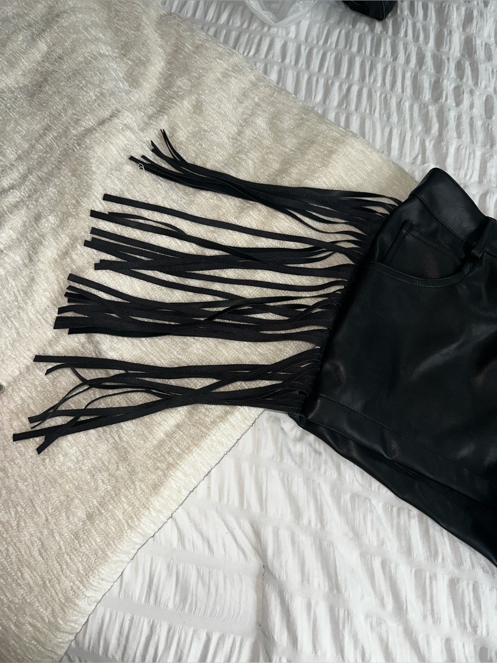 12th Tribe Faux Leather Shorts Size Large L Tassels Cowgirl concert 1” inseam - Picture 3 of 7